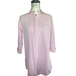 Lauren Ralph Lauren Monogrammed Pink Stripes Night Shirt Small